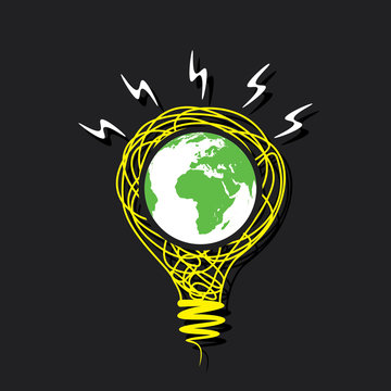 Creative Go Green Earth On Sketch Bulb Concept Vector