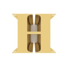 Golden letter H on white background