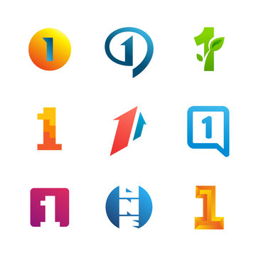 Set of number one 1 logo icon design template elements