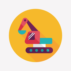 Excavator digger flat icon with long shadow,eps 10