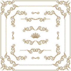 Vector set of gold decorative borders, frame