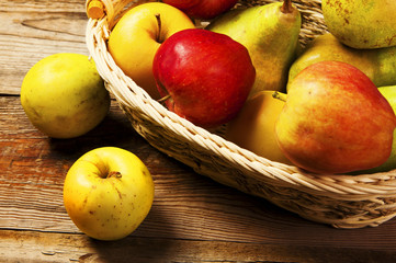 Fresh harvest of apples and pears.