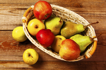 Fresh harvest of apples and pears.