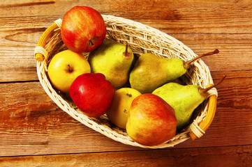 Fresh harvest of apples and pears.