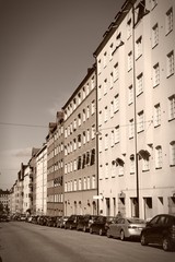 Sweden - Stockholm, Sodermalm. Sepia monochrome tone.