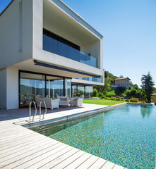 Pool and modern house