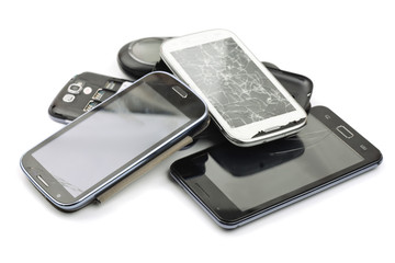 Pile of broken smart phones