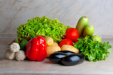 Fresh vegetables on a kitchen table