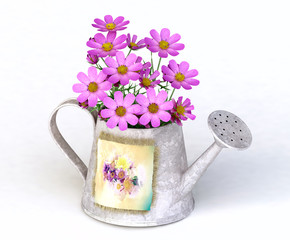 3d Pink Flowers in the Watering Can © Naira