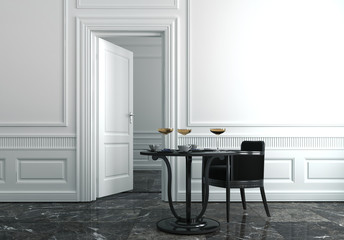 Glasses of Wine on Table with Chair in Home