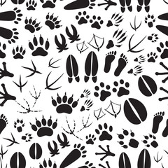 animal footprints black and white seamless pattern eps10