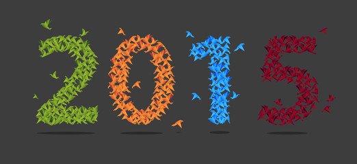 Colorful 2015 new year with origami paper bird. Abstract. Vector