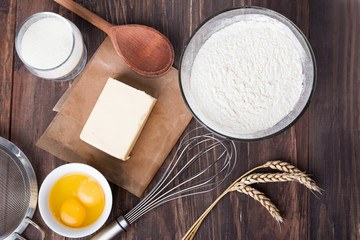 Ingredients and tools for baking