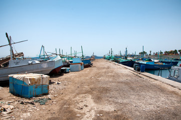 Boats Moored and Anchored in Hurghada Harbor