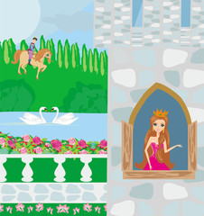 Obraz na płótnie Canvas Prince riding a horse to the princess