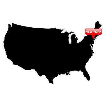 United States with the main cities in red bubble - New York.