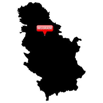 Map with the Capital in a red bubble - Serbia.