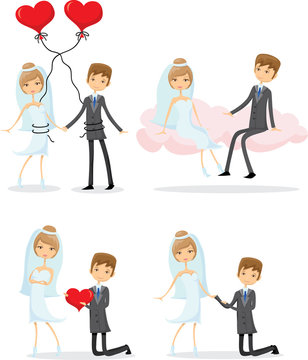 Набор свадебных фотографий, невесты и жениха в любви, вектор