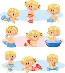 Векторная иллюстрация мальчиков и девочек-младенцев