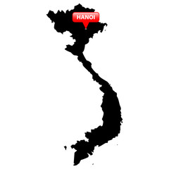 Map with the Capital in a red bubble - Vietnam.