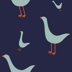 seamless attern with geese on blue background