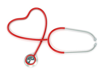 stethoscope and red heart isolated on white