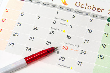 Closeup of dates on calendar in Thai