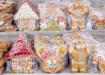 Sweet gingerbread for gift wrapping in cellophane