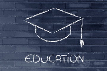 graduation hat and Education writing