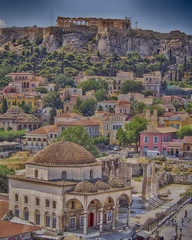 Fototapeta premium Athens acropolis and Plaka old neighborhood, hdr