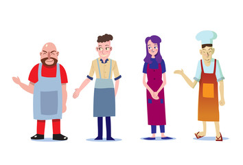 group of shop owner and waitress in welcome post