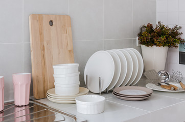 Naklejka na ściany i meble white kitchen with utensil at home