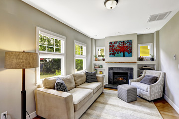 Very small cozy room with fireplace
