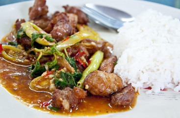  Thai food - Spicy, Basil fried rice with pork ribs