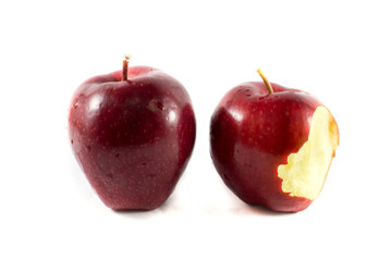 bitten red apple on a white background
