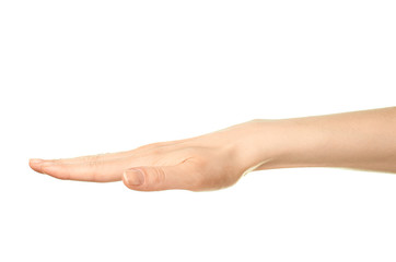 Female caucasian hand gesture isolated