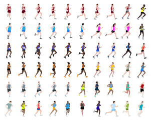 60 people running illustrations - vector