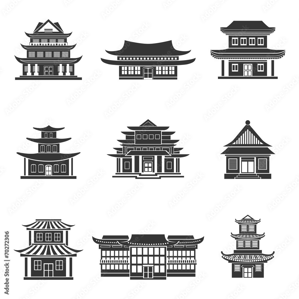 Poster chinese house icons black