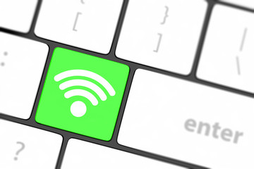 wifi concepts, with message on enter key of computer keyboard.