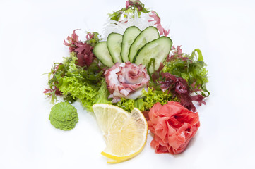 Japanese cuisine sashimi with vegetables and fish