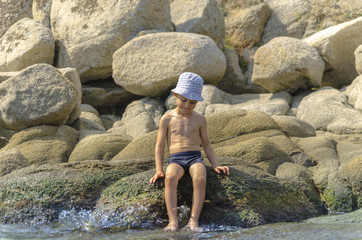 Beautiful kid playing as explorer