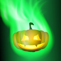 Burning pumpkin. Green fire.