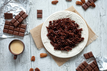 Chocolate pasta with sauce