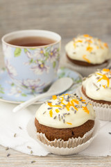 Sweet pumpkin cupcake with cream cheese icing