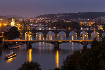 Fototapeta na wymiar The skyline of Prague at night (Czech Republic)