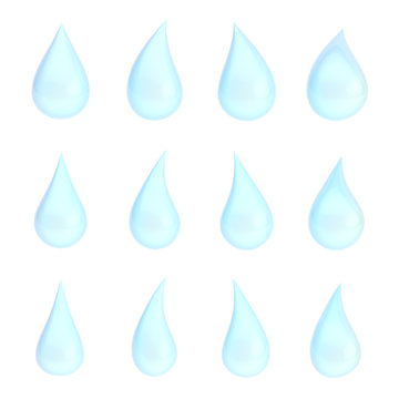 Set of twelve liquid drops isolated