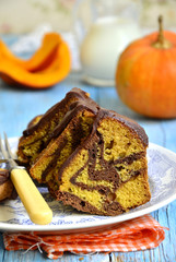 Pumpkin and chocolate marble cake.