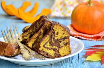 Pumpkin and chocolate marble cake.