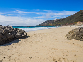 A beautiful view of sand beach on Highway 1, Big Sur, CA - 70278944