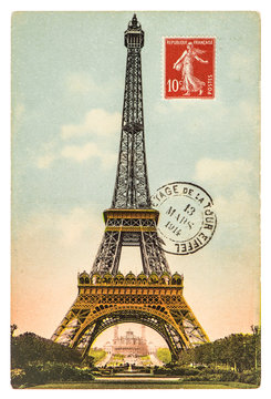 vintage postcard with Eiffel Tower in Paris